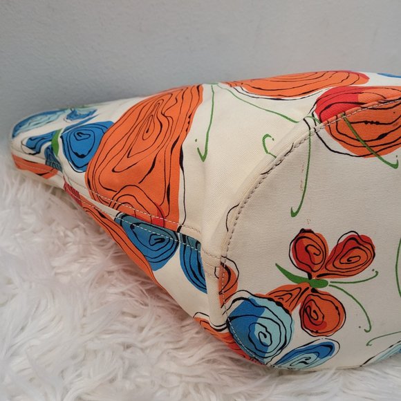 RARE Kate Spade Coal butterfly colorful orange blue large canvas tote - Picture 11 of 15